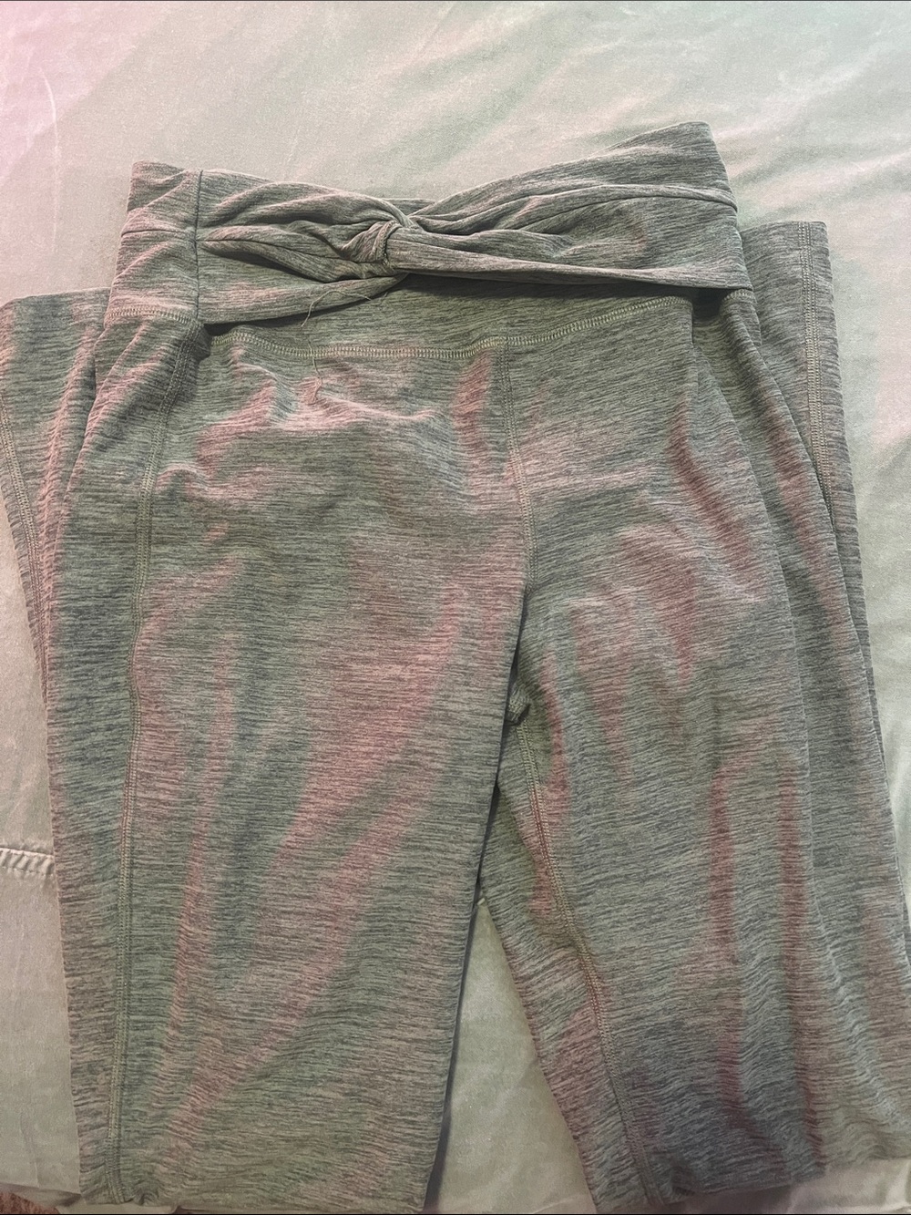 Sincerely Jules Heathered Green Twist-Waist Wide Leg Pants